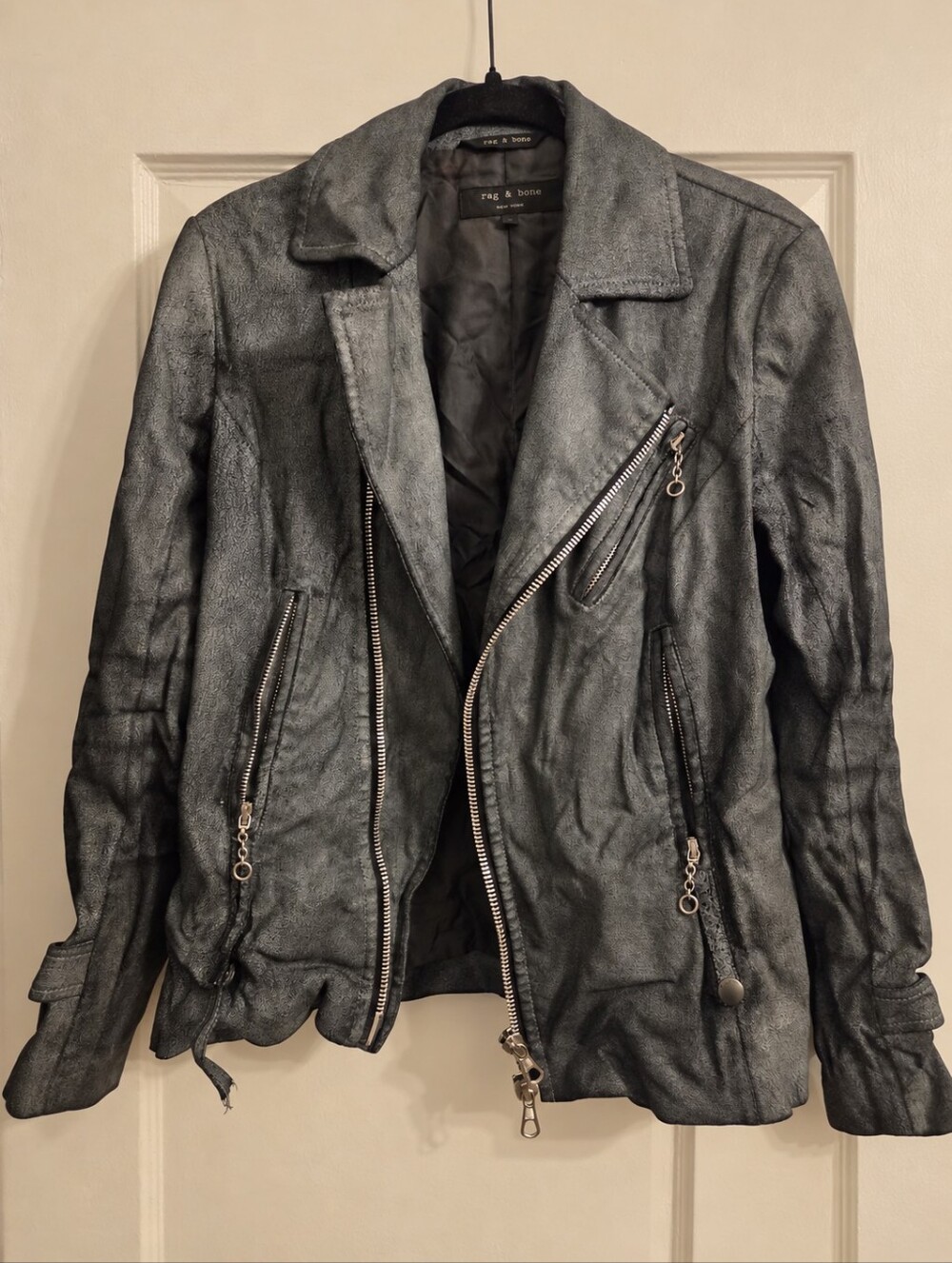 Rag & Bone Blue-Gray Leather Moto Jacket